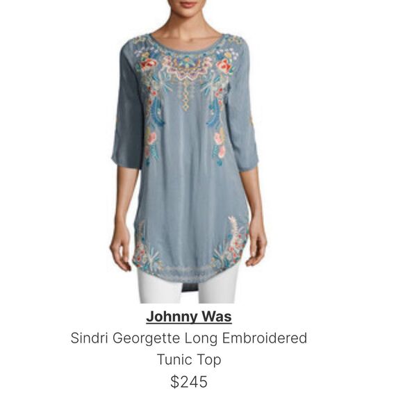 Johnny Was Embroidered Tunic Top/ Mini Dress Size Small– Light Blue 3/4 Sleeve B - Picture 1 of 16